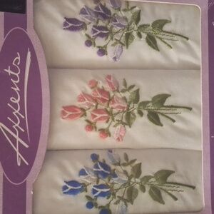Axxents Womens Vintage 3 Piece Set 100% Cotton Embroidered Floral Handkerchief